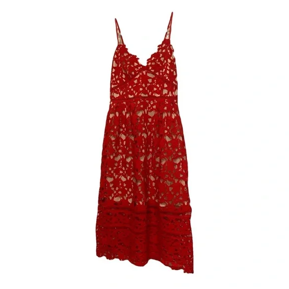 Elegant Red Lace Midi Dress